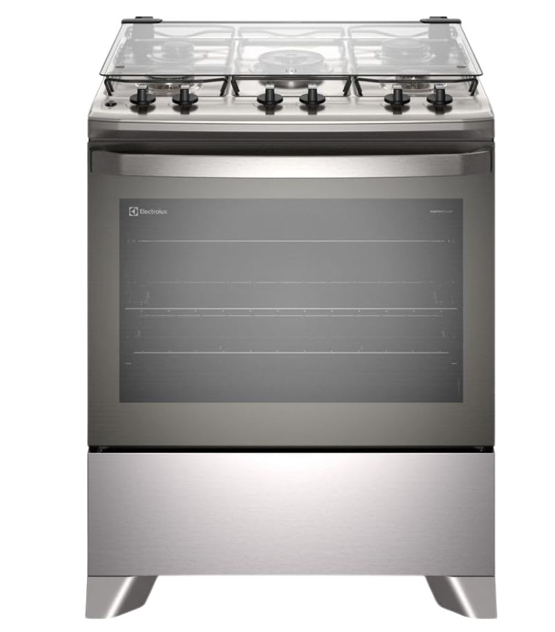 fogao-Electrolux-FE5IC-5-Bocas Fogão Electrolux 5 Bocas FE5IC cor Inox, com mesa de vidro temperado, forno com tecnologia PerfectCook e amplo visor.