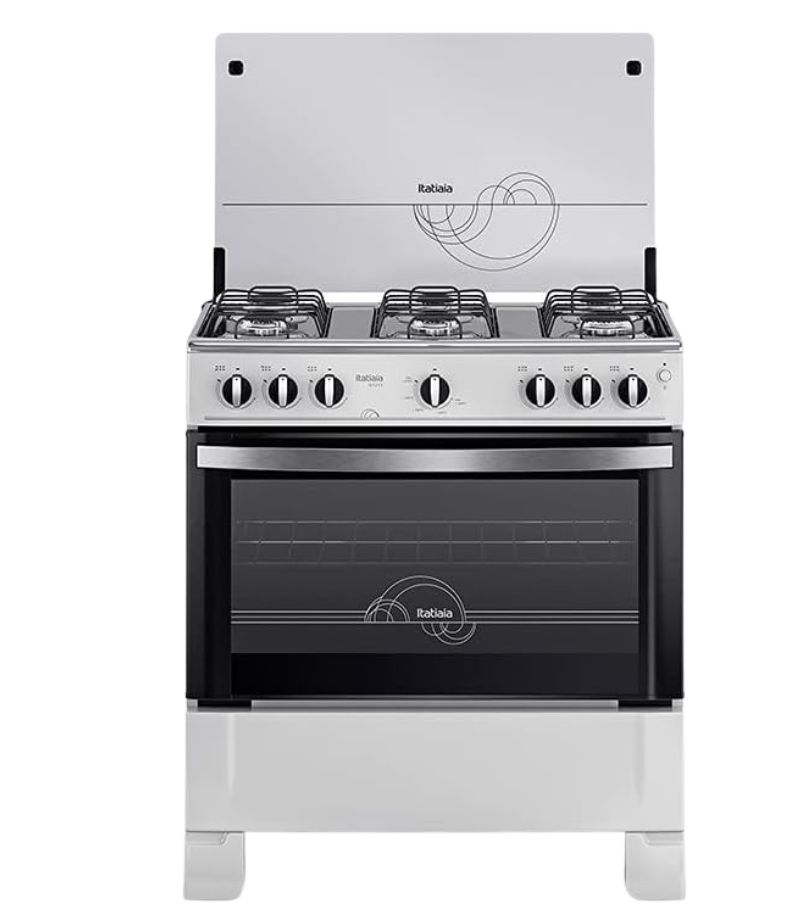 fogao-Itatiaia-Waves-6-Bocas Fogão Itatiaia Waves 6 Bocas na cor branca, com tampa de vidro, design exclusivo e forno de grande capacidade.