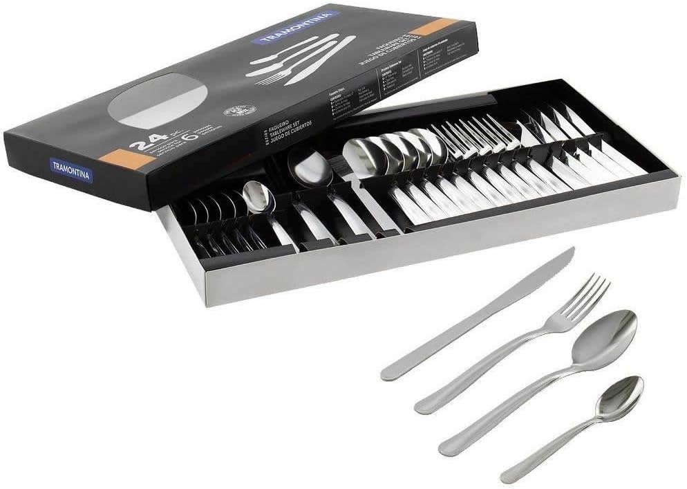 talheres-tramontina-buzios-24-pecas Faqueiro Tramontina Búzios cem Aço Inox com Detalhe 24 Peças