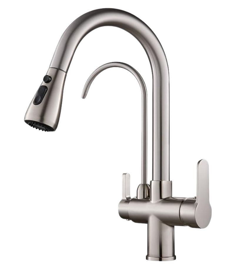 Torneira-Yesop-Gourmet-com-Filtro Torneira gourmet com filtro integrado e ducha móvel em acabamento escovado