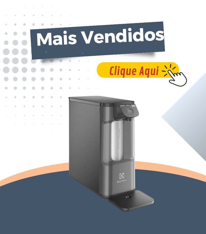 Purificador de água Electrolux preto com dispensador frontal e bandeja removível