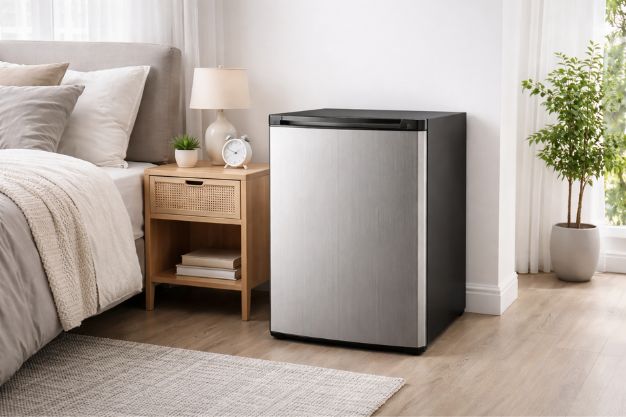 Melhor frigobar moderno em quarto contemporâneo com iluminação natural