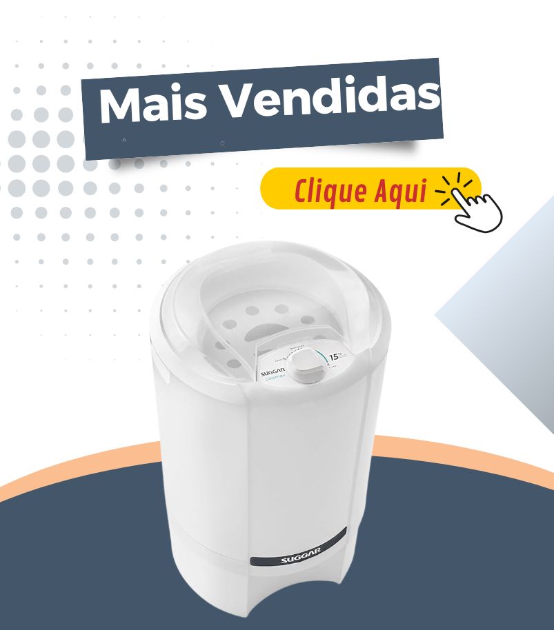 Centrífuga de roupas branca com tampa transparente em composição gráfica