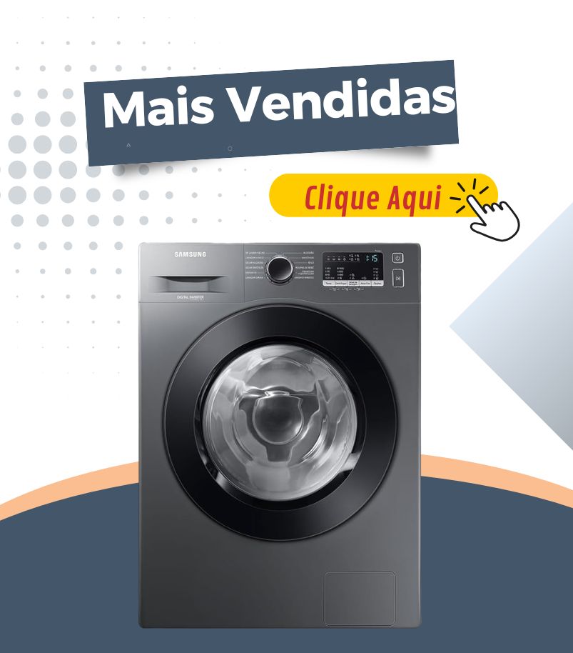 banner-lava-e-seca-mais-vendidos Máquina lava e seca frontal cinza com painel digital e porta circular de vidro