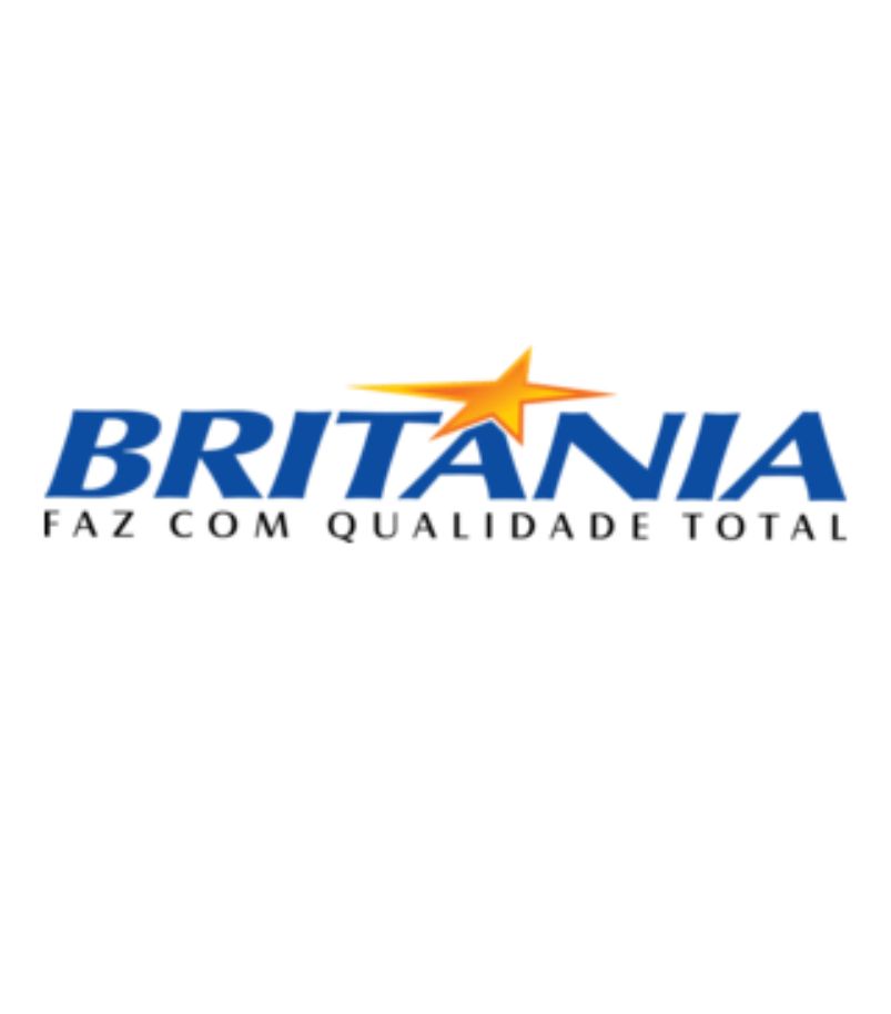 Logotipo da marca Britânia com estrela dourada e slogan institucional abaixo