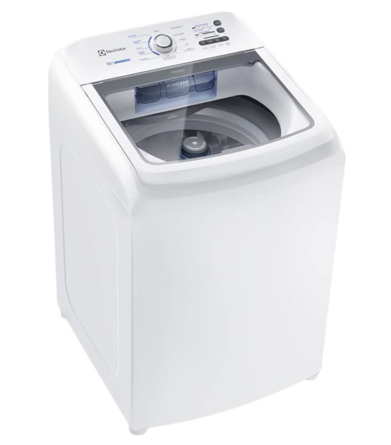 maquina-de-lavar-Electrolux-15kg-LED15 Máquina de lavar Electrolux 15 kg branca com abertura superior e painel digital de controle