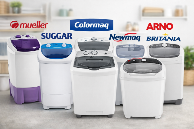 Diferentes marcas de tanquinho de lavar roupa lado a lado