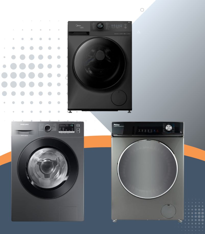 principais-marcas-de-lava-e-seca Comparação entre três modelos de lava e seca frontais com designs e painéis diferentes