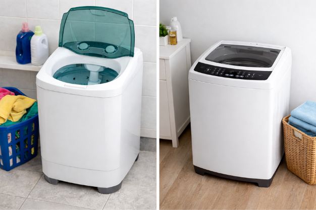 Comparação entre tanquinho de lavar roupas e máquina de lavar automática em lavanderia doméstica
