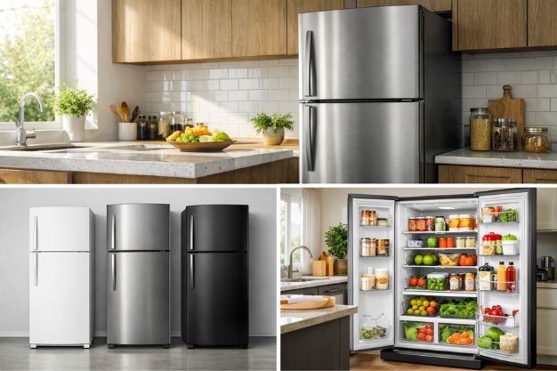 Geladeira duplex inox de 400 litros em cozinha moderna bem iluminada e organizada